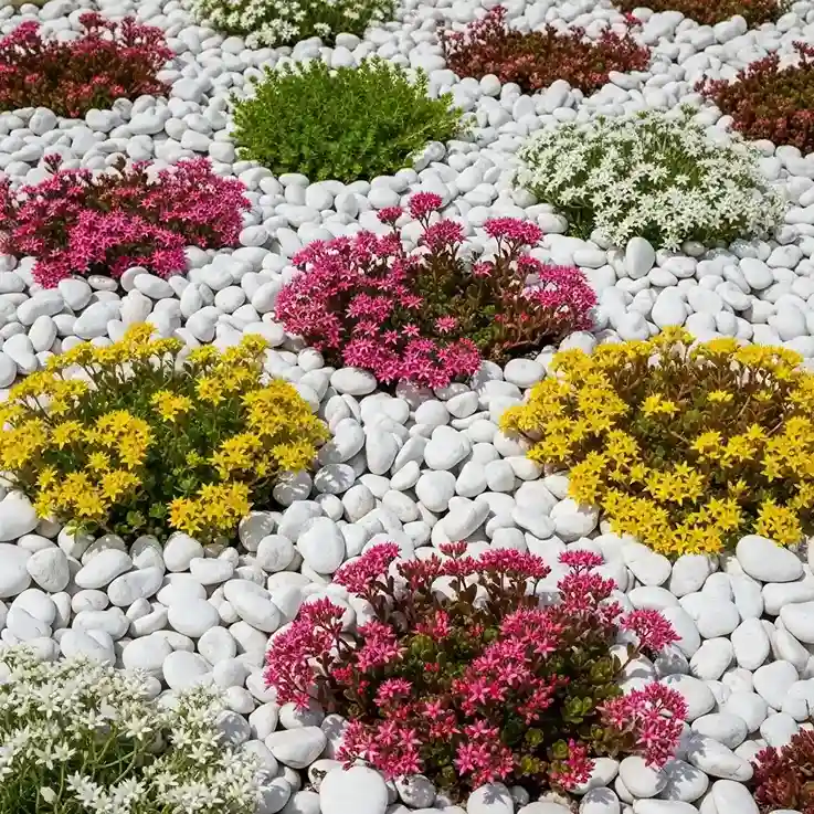 25 White Stone with Sedum Ground Cover