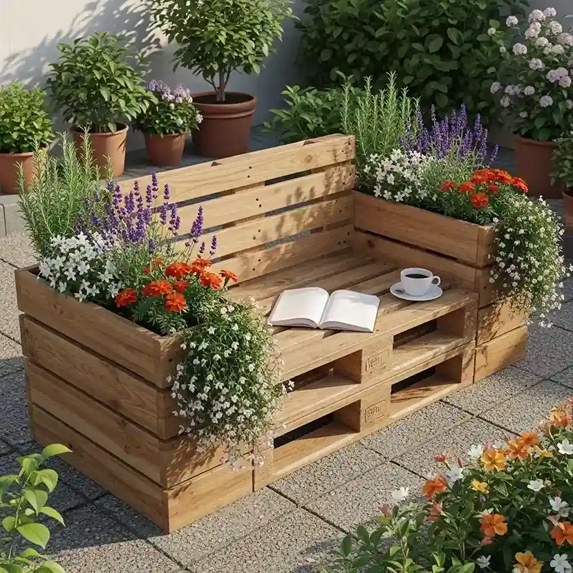 13 Pallet Bench with Built in Planters