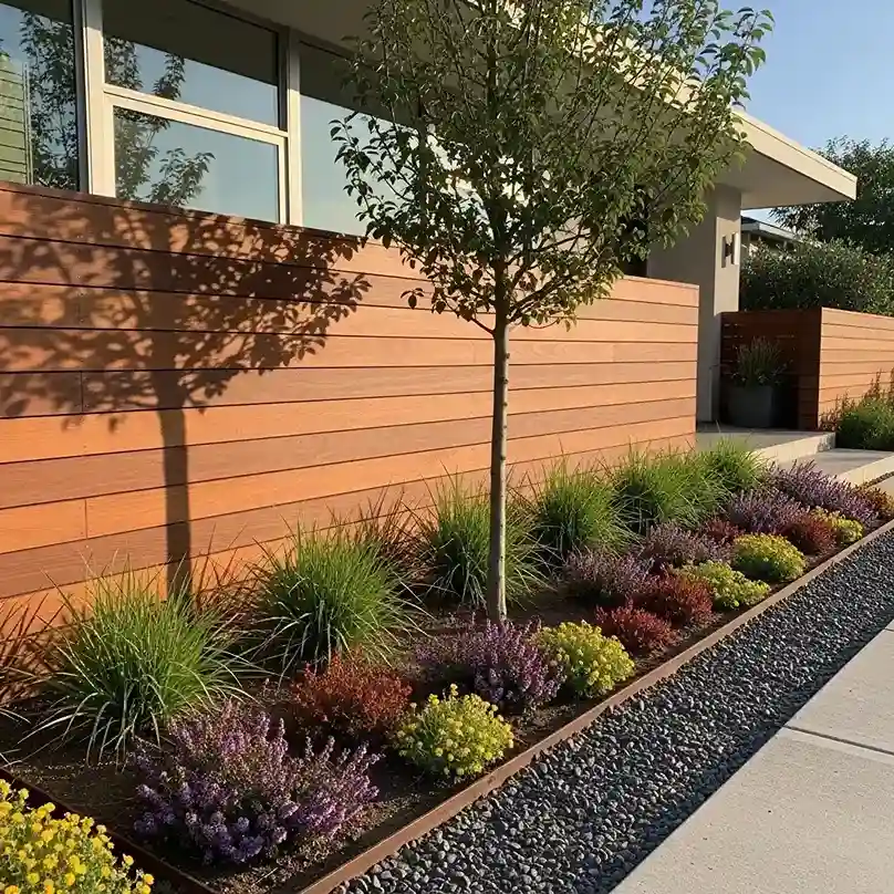 15 Horizontal Wood Fence with Planting Strip