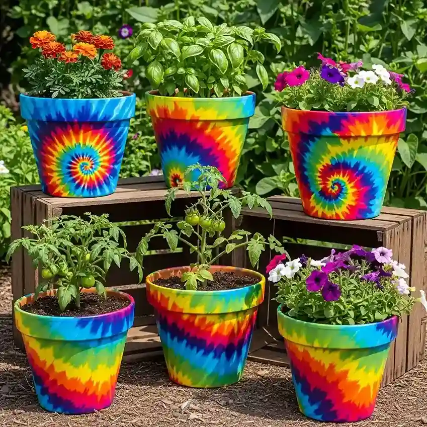 3 Tie Dye Painted Planters