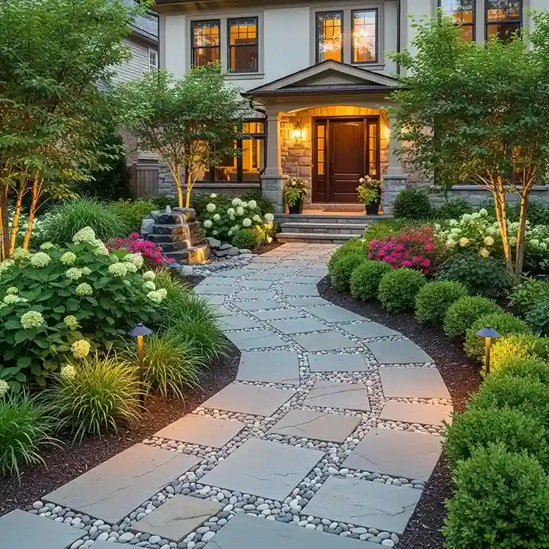 4 front of house landscape ideas Elegant Stone Pathway