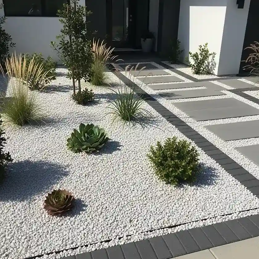 5 White Stone and Gravel Mulch Beds
