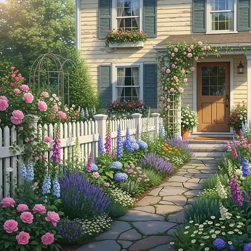 6 Picket Fence with Cottage Garden Planting