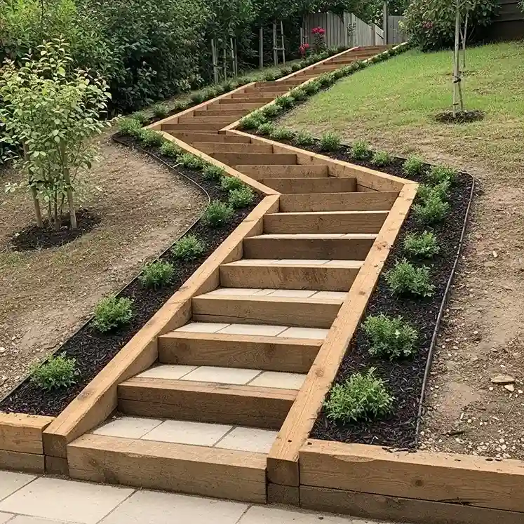 6 Timber Sleeper Steps with Planting