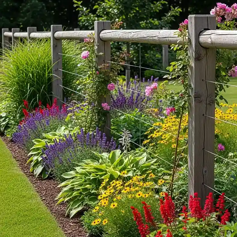10 Wood and Wire Fence with Planting Border