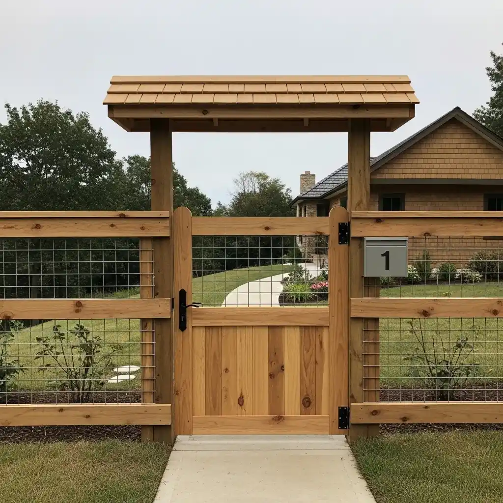 16 Wood and Wire Fence with Gate Feature