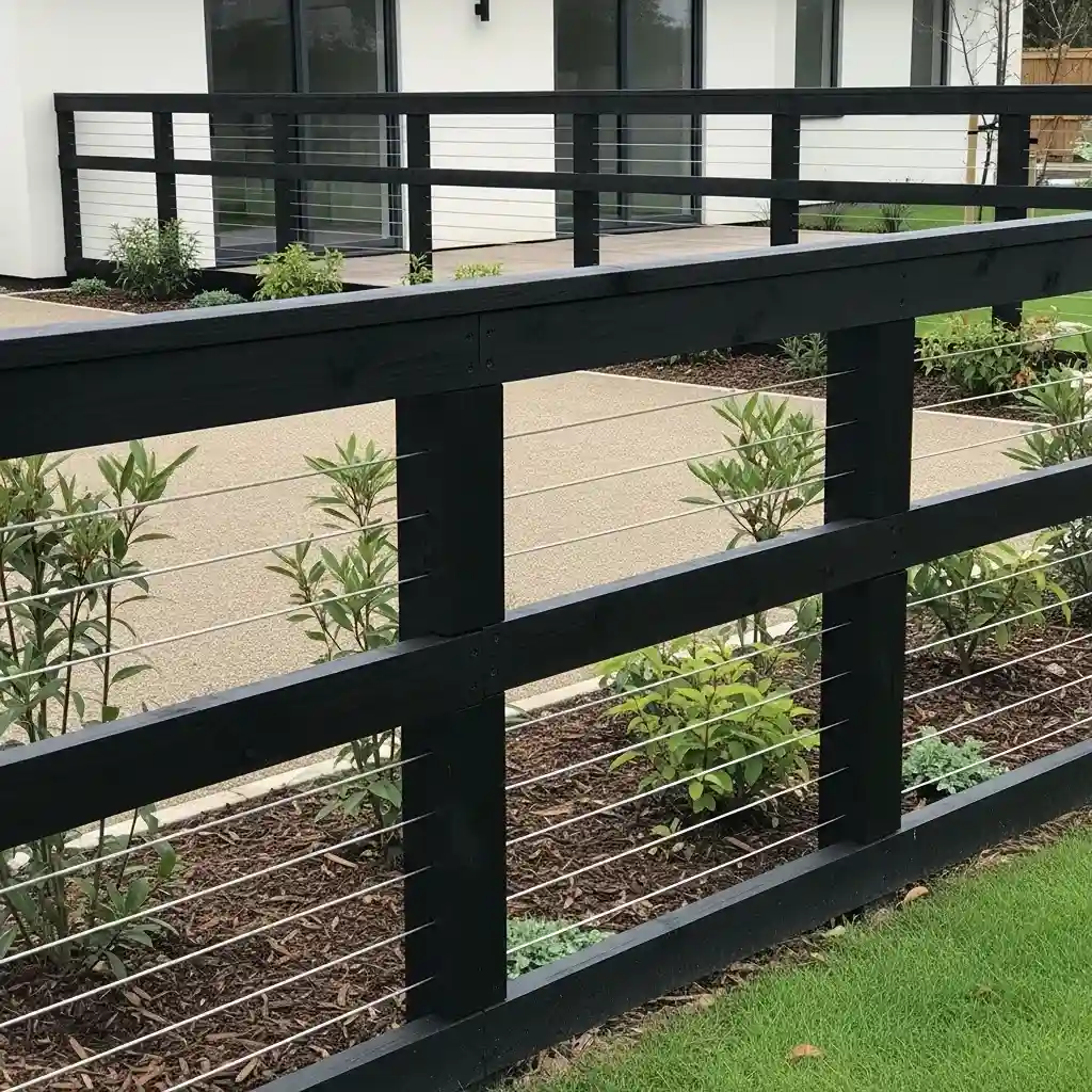 18 Modern Black Wood and Wire Fence