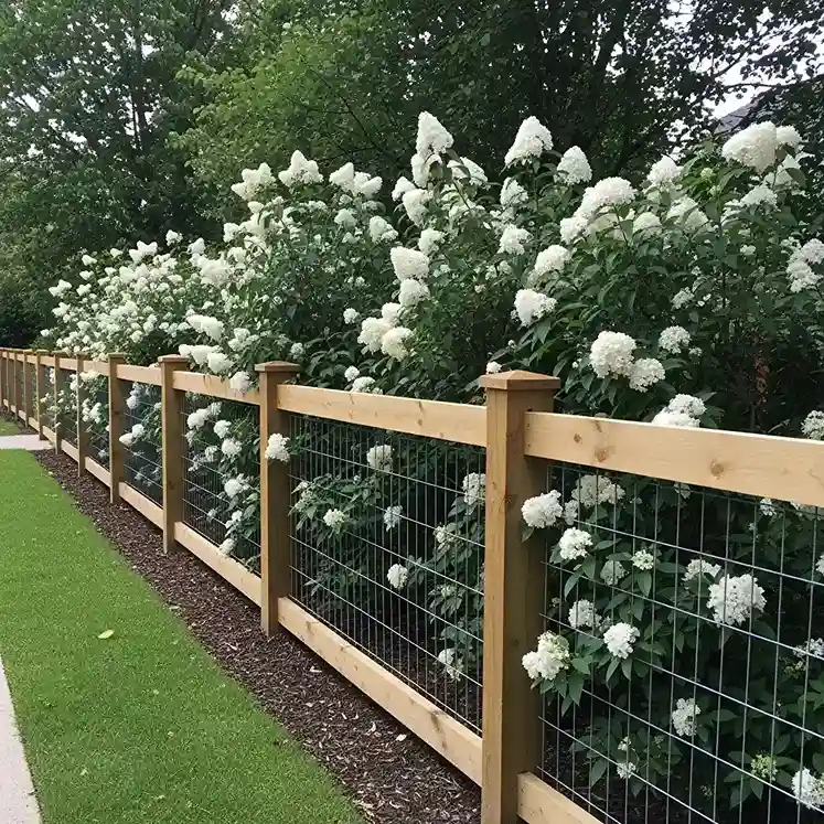 22 Wood and Wire Fence with Shrub Planting