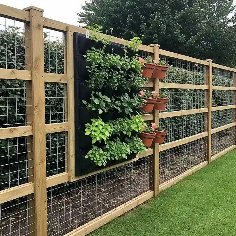 24 Wood and Wire Fence with Vertical Garden