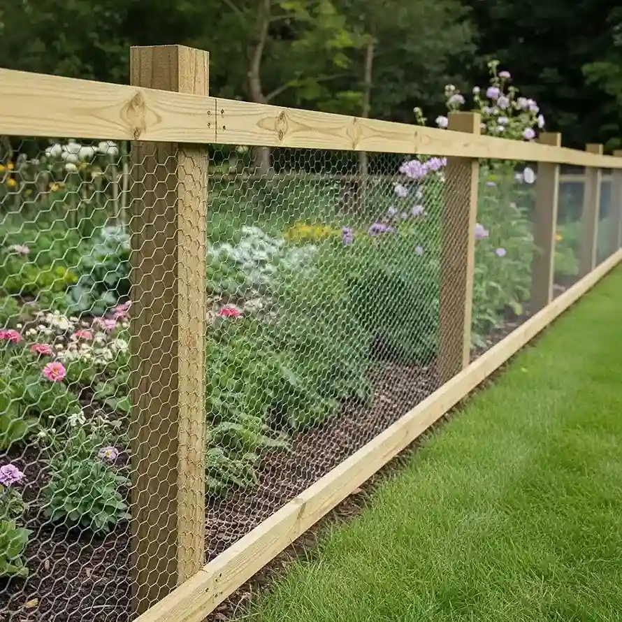 5 Wood Post and Chicken Wire Garden Fence