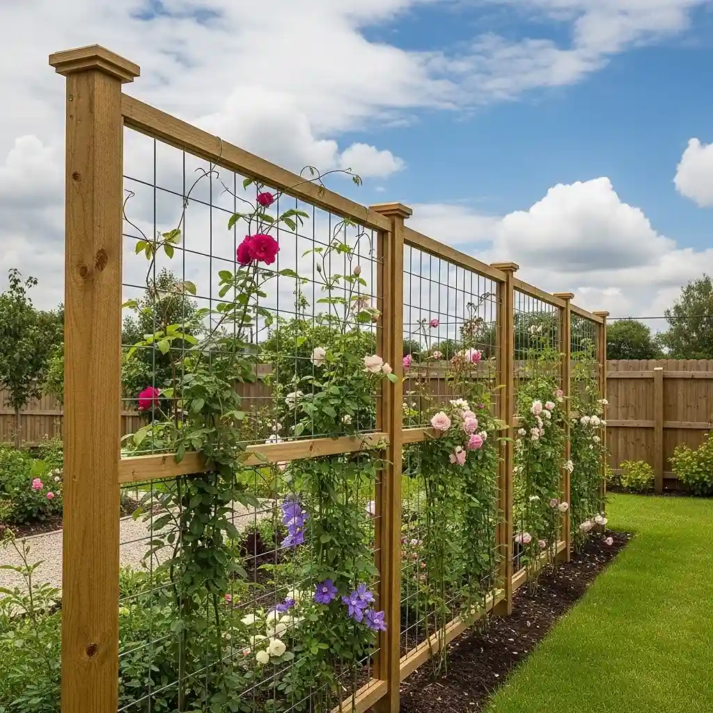 7 Wood and Wire Trellis Fence for Climbing Plants