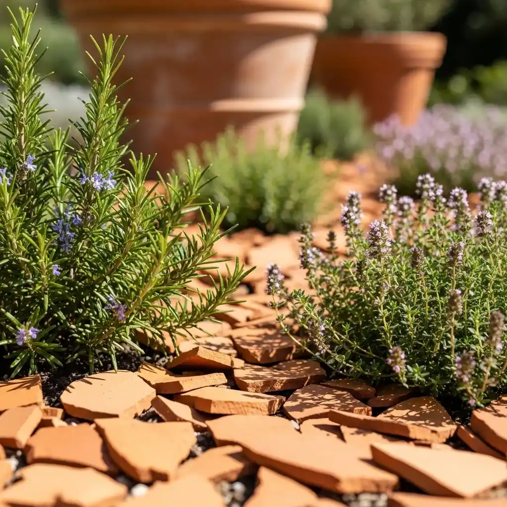 13 Terracotta Shards and Mediterranean Herbs