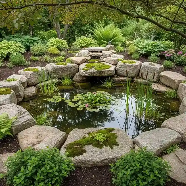14 Boulders Around a Garden Pond