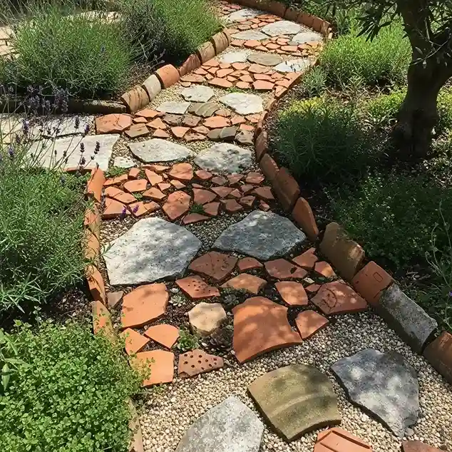 14 Broken Terracotta Pot Mosaic Path