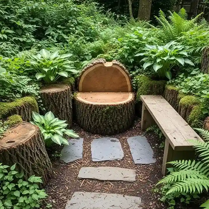 16 Rustic Stumpery Seating Feature