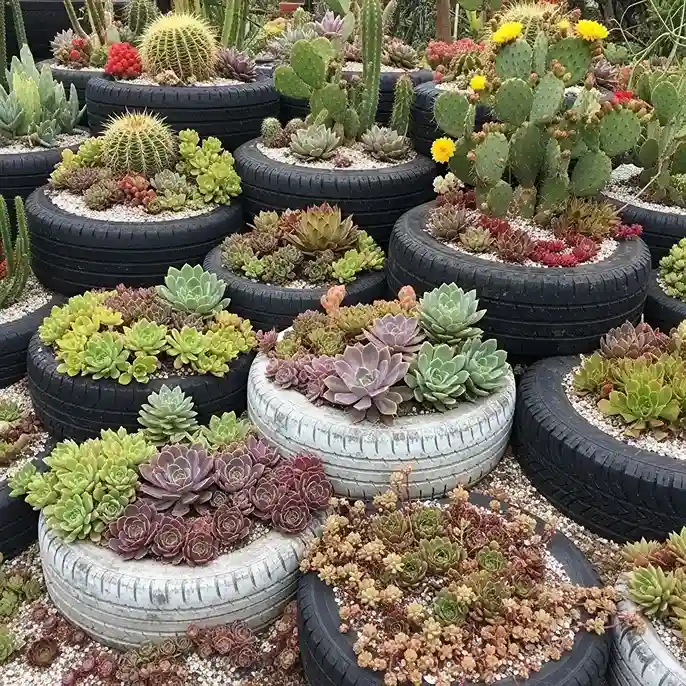 16 Tire Cactus and Succulent Garden