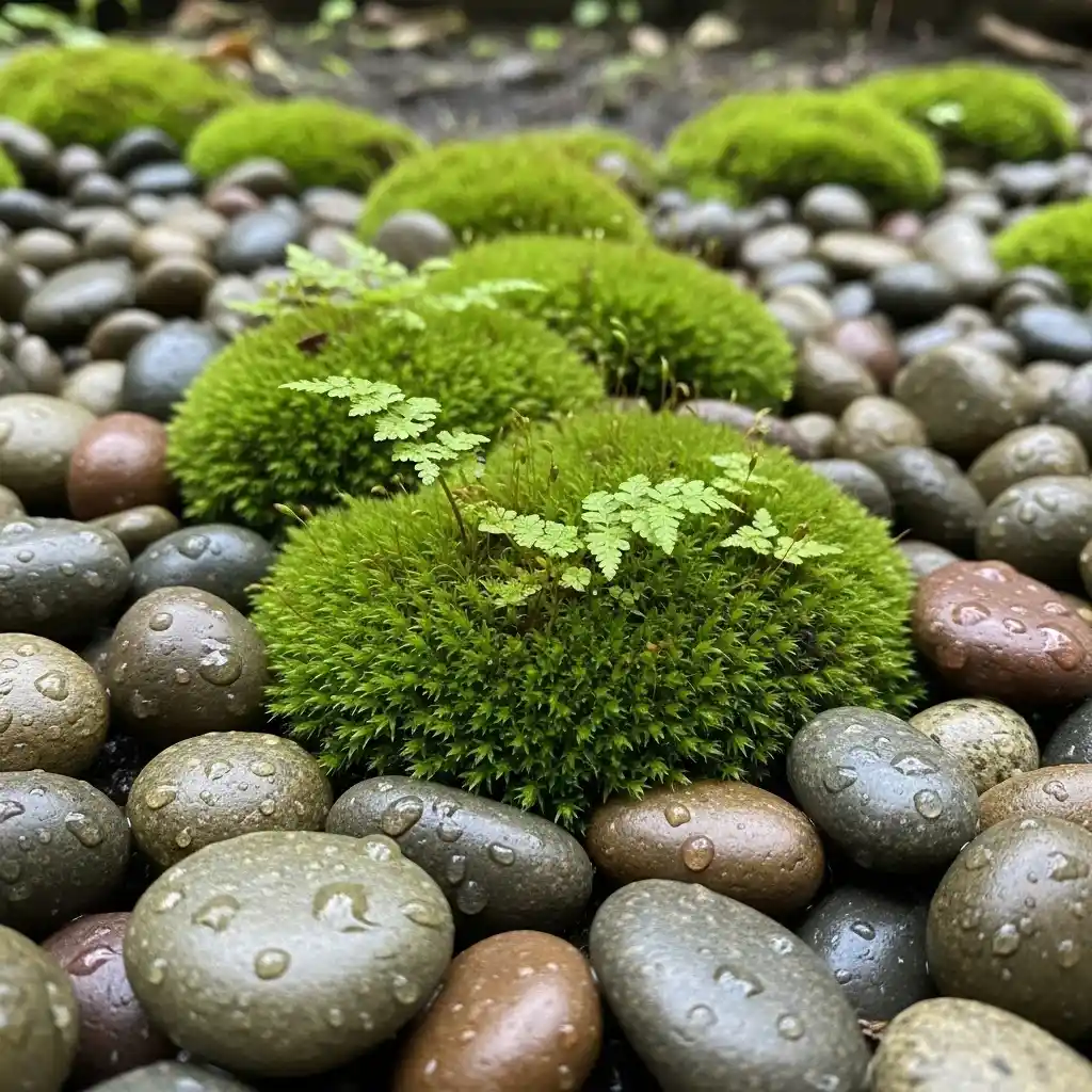 17 Moss and River Pebbles for Shade