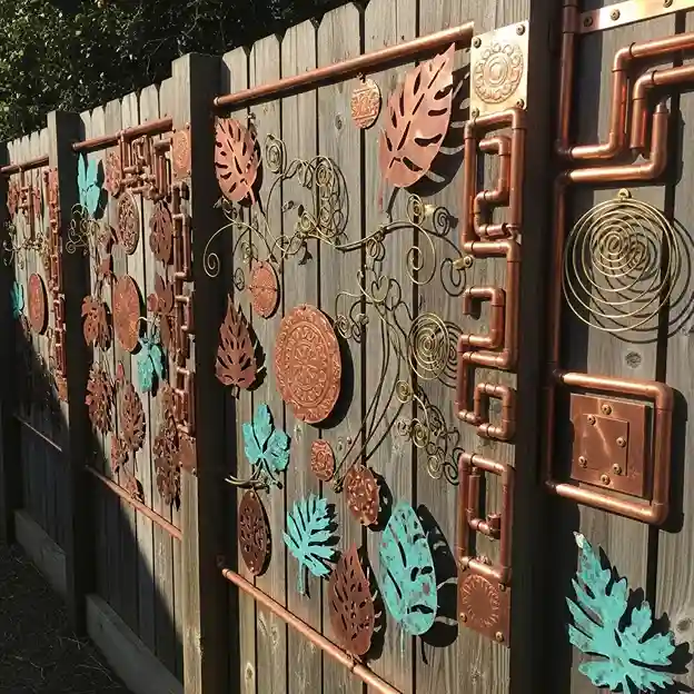 17. Copper and Brass Garden Fence Art