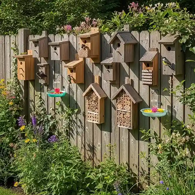 18. Fence with Birdhouses and Wildlife Features