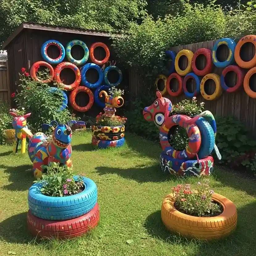 19 Tire Painted Garden Art