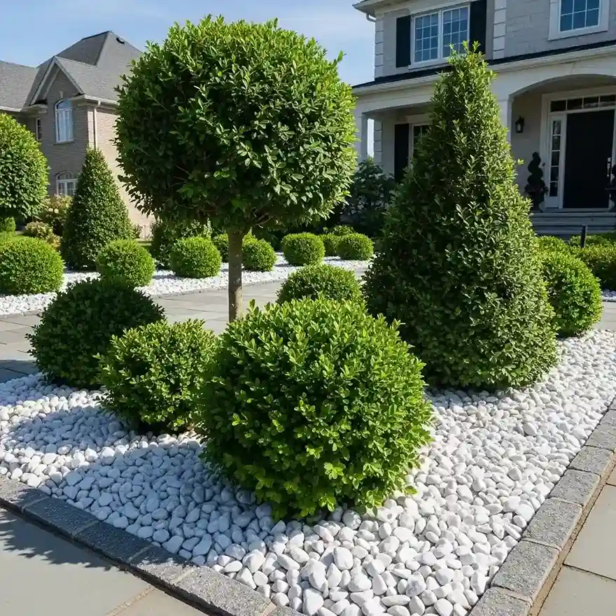 2 White Marble Chips with Evergreens