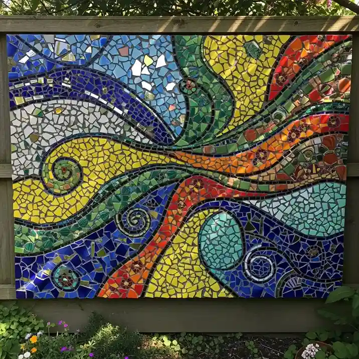 2. Mosaic Tile Fence Art