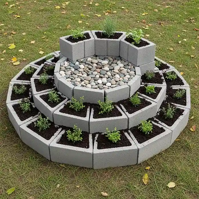21 Cinder Block Planters with Rock Infill