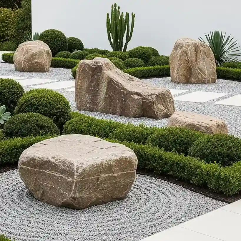 22 Boulders in a Modern Minimalist Garden