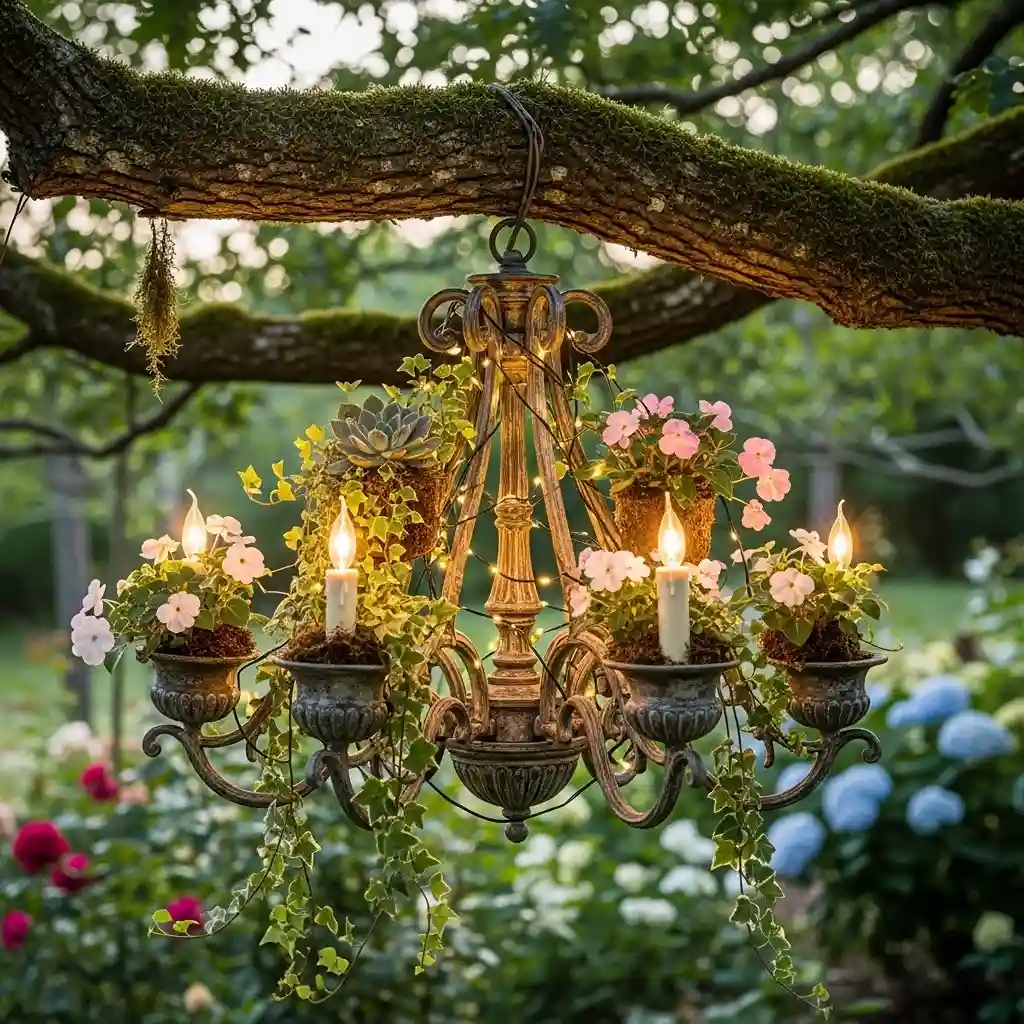 22 Old Chandelier as Garden Feature