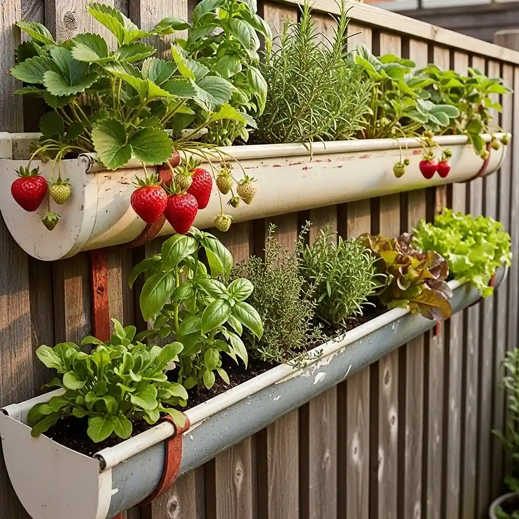 23 Repurposed Guttering as Strawberry or Herb Planter