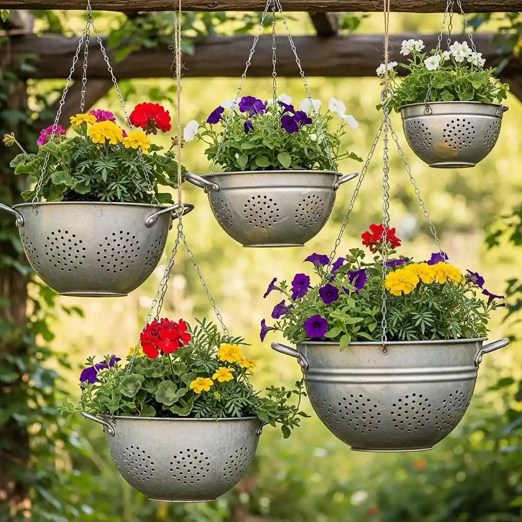 24 Old Colander as Hanging Basket