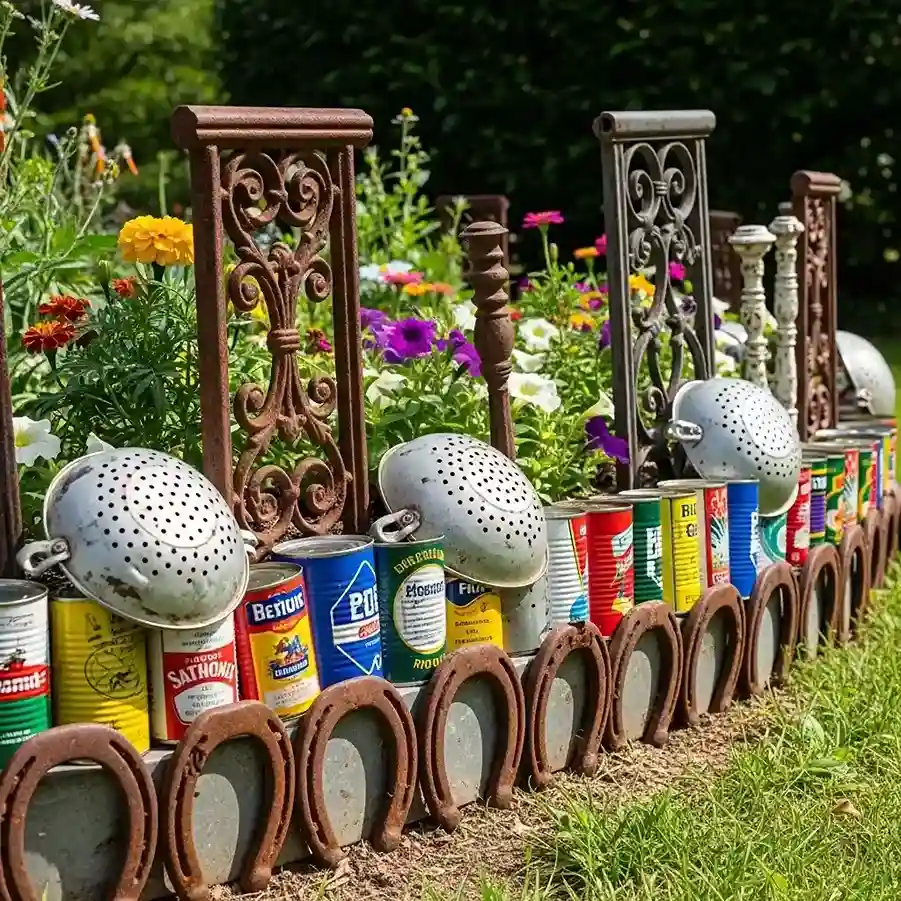 24. Upcycled Metal Objects as Edging
