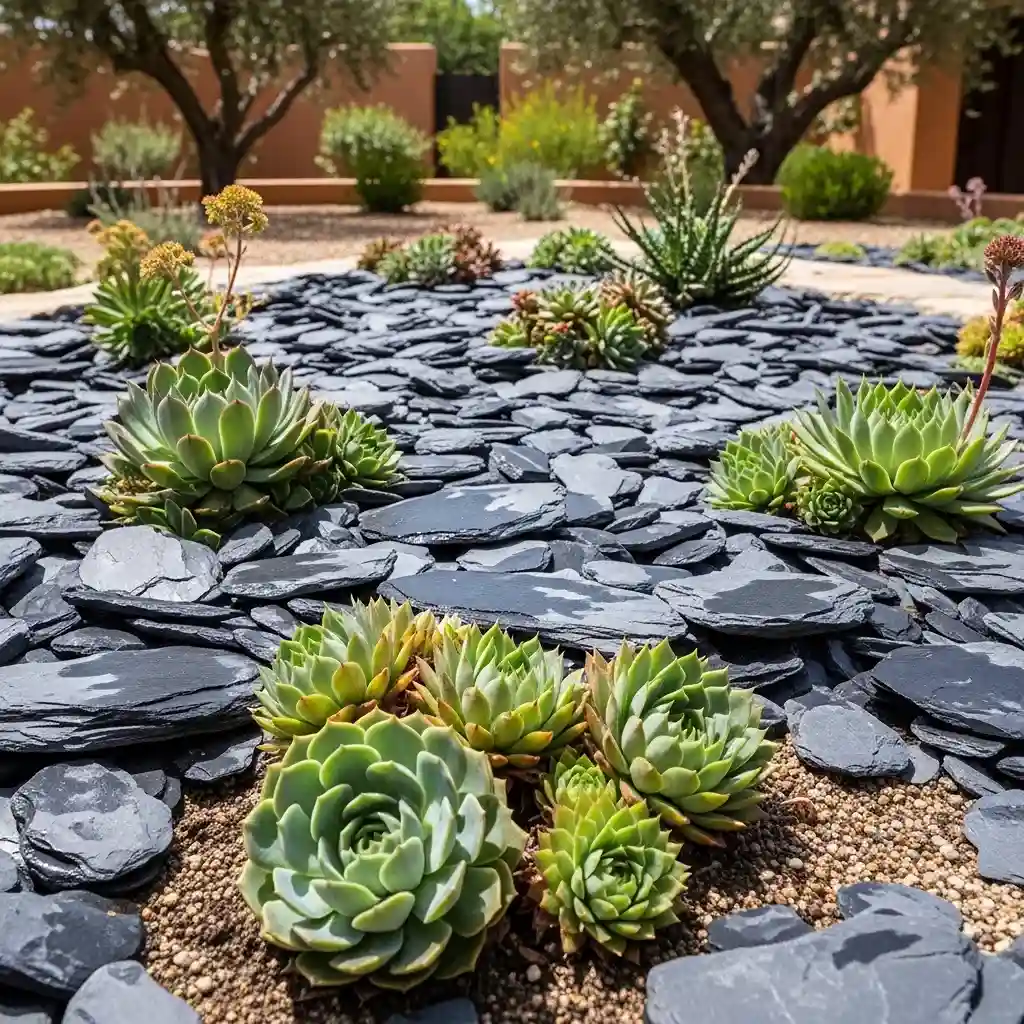 6 Slate Chips and Succulent Beds