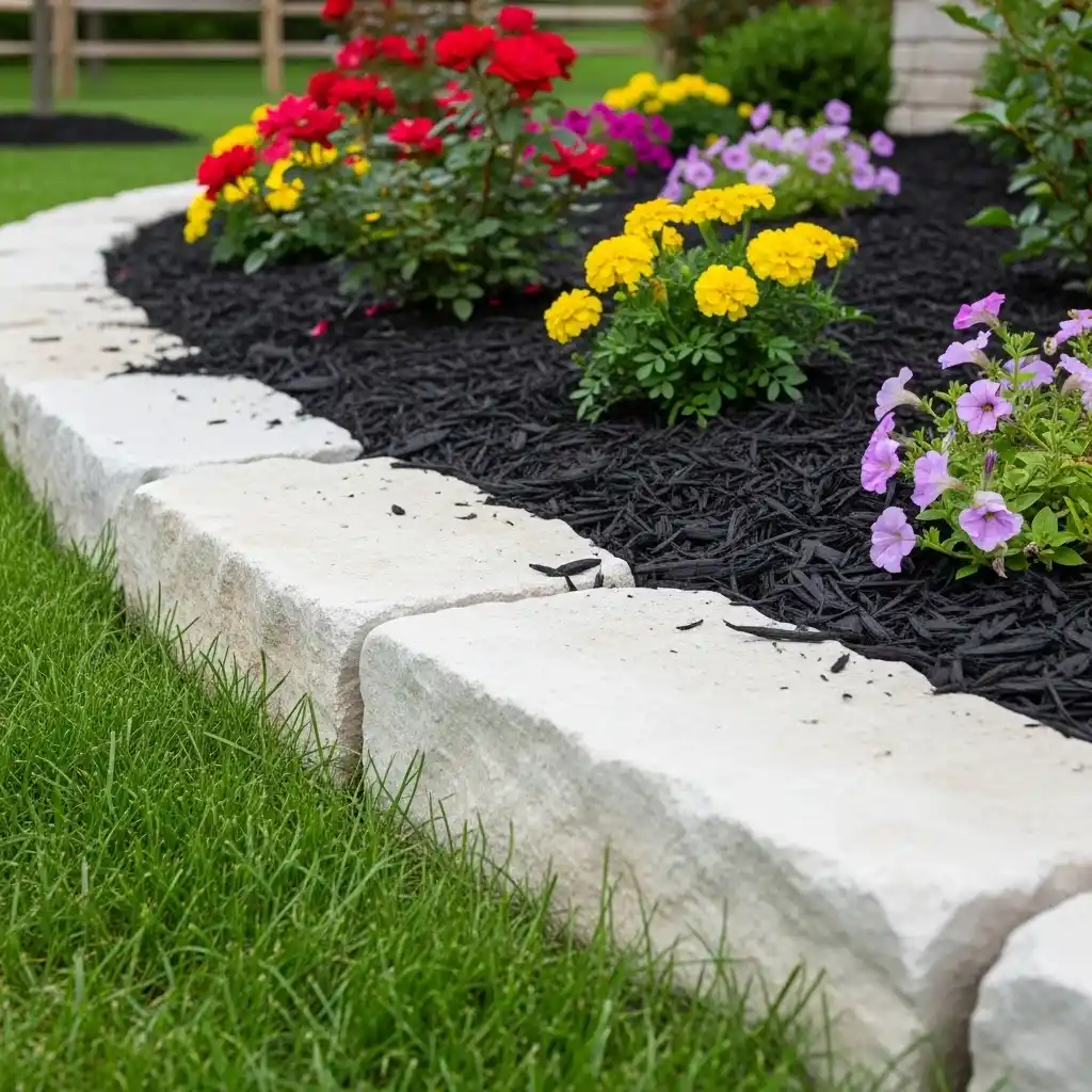 7 Black Mulch and Limestone Edging