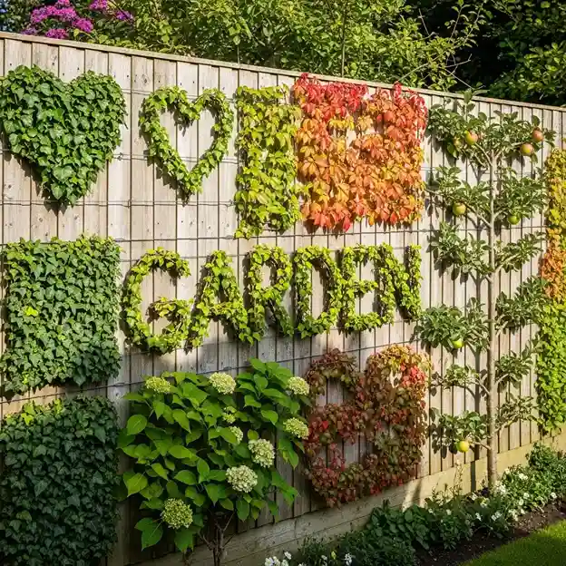 7. Living Fence Art with Trained Plants