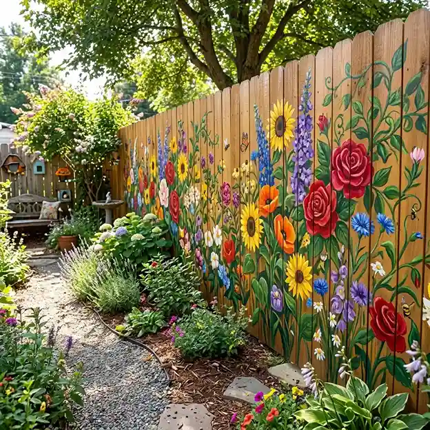 17. Painted Fence with Floral Mural