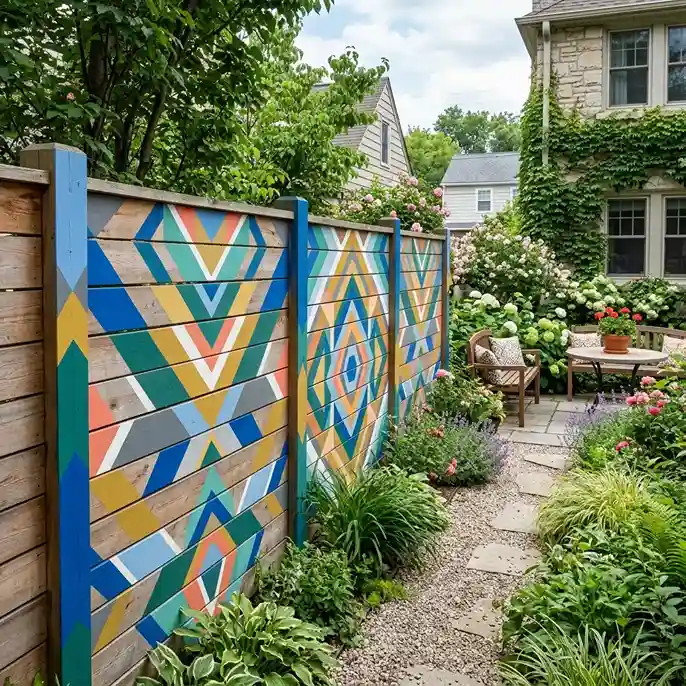 29. Painted Geometric Pattern Fence