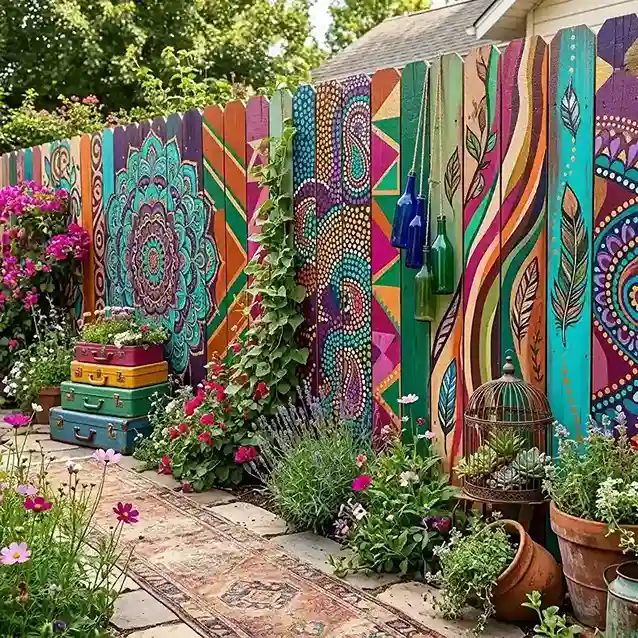 35. Bohemian Patterned Multicolor Fence