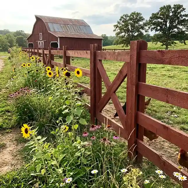 6. Rustic Red Barn Style Fence