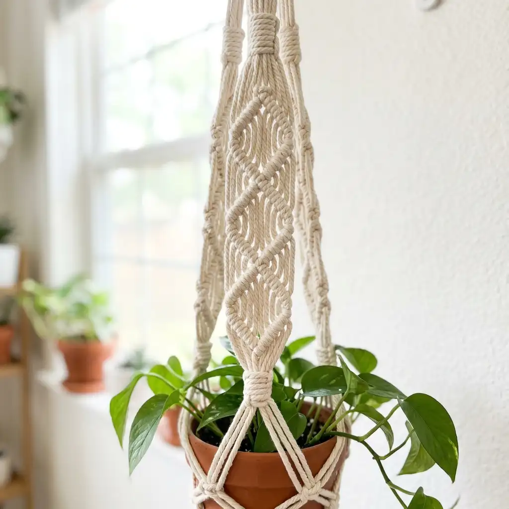 14. Diamond Pattern Macrame Hanger
