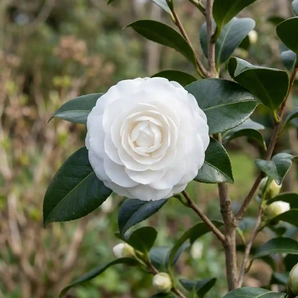 19. White Camellia Camellia japonica