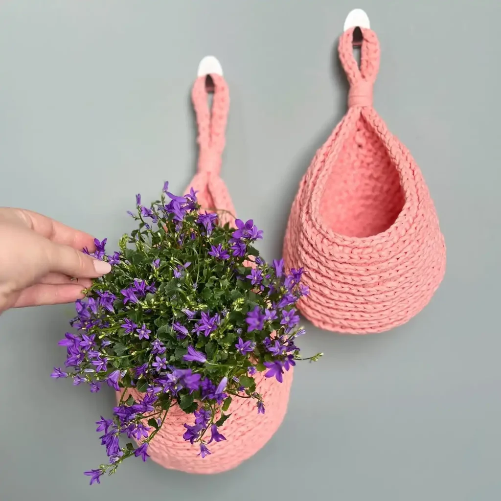 21. Crochet Hanging Planter for Herbs
