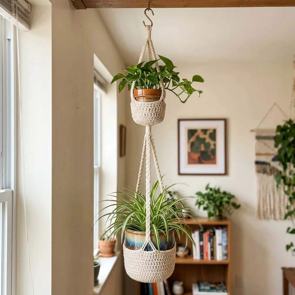 8. Double Pot Crochet Plant Hanger